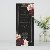Dark Moody Burgundy Blush Black Floral Wedding Programm (Stehend Vorderseite)