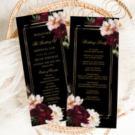 Dark Moody Burgundy Blush Black Floral Wedding Programm