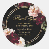 Dark Moody Burgundy Blush Black Floral Wedding Runder Aufkleber (Vorderseite)