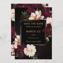 Dark Moody Burgundy Blush Black Floral Wedding Save The Date