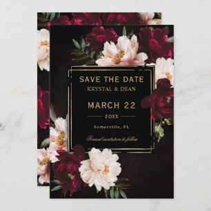 Dark Moody Burgundy Blush Black Floral Wedding Save The Date