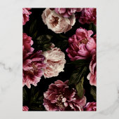 Dark Moody Burgundy Blush Botanical Wedding Gold Folieneinladung (Rückseite)