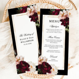 Dark Moody Burgundy Blush Floral Gold Wedding Menükarte