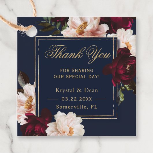 Dark Moody Burgundy Blush Navy Blue Floral Wedding Geschenkanhänger (Vorderseite)
