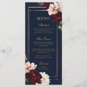 Dark Moody Burgundy Blush Navy Blue Floral Wedding Menükarte (Vorderseite)