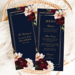 Dark Moody Burgundy Blush Navy Blue Floral Wedding Menükarte<br><div class="desc">Personalisieren Sie diese elegante Hochzeitskarte einfach und schnell. Klicken Sie einfach auf die Schaltfläche Bearbeiten mit Entwurfswerkzeugen, um den Text zu bearbeiten, Schriftart und Schriftart zu ändern. Die Blume sind sehr schön, die Bordeaux ist sehr gelb, die Rose bläst vor einem dunkelmarineblauen Hintergrund. Matching-Elemente im Speicher verfügbar. c) Somerset Fine...</div>