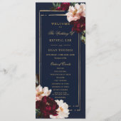 Dark Moody Burgundy Blush Navy Blue Floral Wedding Programm (Vorderseite)