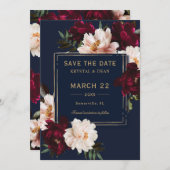 Dark Moody Burgundy Blush Navy Blue Floral Wedding Save The Date (Vorne/Hinten)