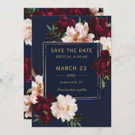 Dark Moody Burgundy Blush Navy Blue Floral Wedding Save The Date