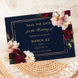 Dark Moody Burgundy Blush Navy Blue Floral Wedding Save The Date<br><div class="desc">Personalisieren Sie diese elegante Hochzeit Save the Date einfach und schnell. Klicken Sie einfach auf die Schaltfläche Bearbeiten mithilfe von Entwurfswerkzeugen, um den Text zu bearbeiten, die Schriftart-Stile und die Schriftart-Farben zu ändern. Die Blume sind sehr realistisch, die Bronze blütig und die Anemonenblüten blass. Matching-Elemente im Speicher verfügbar. c) Somerset...</div>