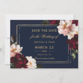Dark Moody Burgundy Blush Navy Blue Floral Wedding Save The Date (Vorderseite)