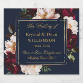 Dark Moody Burgundy Blush Navy Blue Floral Wedding Schaumweinetikett (Einzelnes Label)