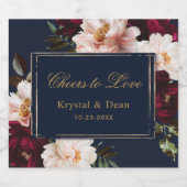 Dark Moody Burgundy Blush Navy Blue Floral Wedding Schaumweinetikett (Einzelnes Label)