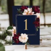 Dark Moody Burgundy Blush Navy Blue Floral Wedding Tischnummer
