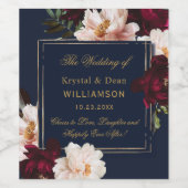 Dark Moody Burgundy Blush Navy Blue Floral Wedding Weinetikett (Einzelnes Label)