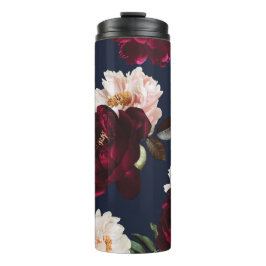 Dark Moody Burgundy Blush Peony Floral Navy Blue Thermosbecher