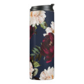 Dark Moody Burgundy Blush Peony Floral Navy Blue Thermosbecher (Nach links gedreht)