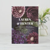 Dark Moody Burgundy Botanischer Hochzeitsinvit Einladung (Stehend Vorderseite)