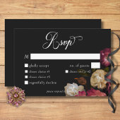 Dark Moody Burgundy & Cream Peonies Black Dinner RSVP Karte