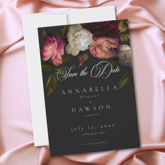Dark Moody Burgundy Cream Peonies Black Save The Date