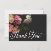 Dark Moody Burgundy & Cream Peonies Black Wedding Dankeskarte (Vorderseite)