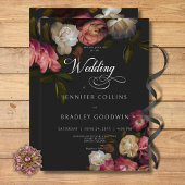 Dark Moody Burgundy & Cream Peonies Black Wedding Einladung