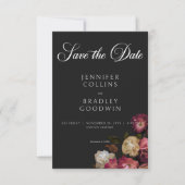 Dark Moody Burgundy & Cream Peonies Black Wedding Save The Date (Vorderseite)