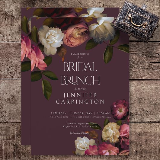 Dark Moody Burgundy & Cream Peonies Bridal Brunch Einladung
