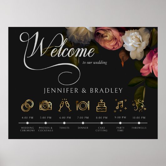 Dark Moody Burgundy & Cream Peonies Order of Event Poster (Vorne)