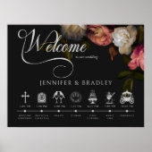 Dark Moody Burgundy & Cream Peonies Order of Event Poster (Vorne)