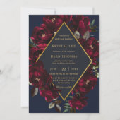 Dark Moody Burgundy Navy Blue Floral Wedding Einladung (Vorderseite)