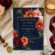 Dark Moody Burgundy Orange Floral Navy Hochzeit