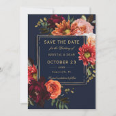 Dark Moody Burgundy Orange Floral Navy Hochzeit Save The Date (Vorderseite)