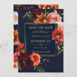 Dark Moody Burgundy Orange Floral Navy Hochzeit Save The Date