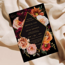 Dark Moody Burgundy Orange Rust Floral Wedding Einladung