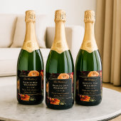 Dark Moody Burgundy Orange Rust Floral Wedding Schaumweinetikett