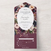 Dark Moody Burgundy Oval Floral Frame Dinner All In One Einladung (Innen Boden)