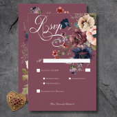 Dark Moody Burgundy Oval Floral Frame Dinner RSVP Karte