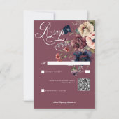 Dark Moody Burgundy Oval Floral Frame QR Code RSVP Karte (Vorderseite)