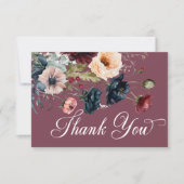 Dark Moody Burgundy Oval Floral Frame Wedding Dankeskarte (Vorderseite)