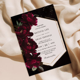 Dark Moody Burgundy Peonies Floral Wedding Einladung