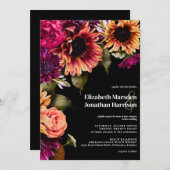 Dark Moody Burgundy Yellow Floral Boho Black Einladung (Vorne/Hinten)