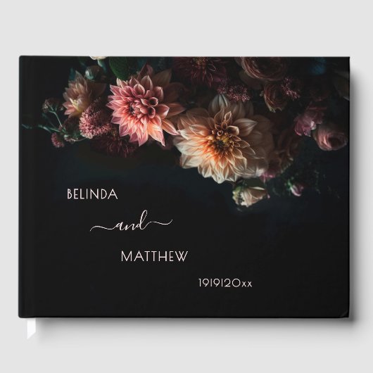 Dark Moody Chrysanthemum Flowers | Wedding Gästebuch (Vorderseite)