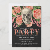Dark Moody Coral Skull Floral Halloween-Party Einladung (Vorderseite)