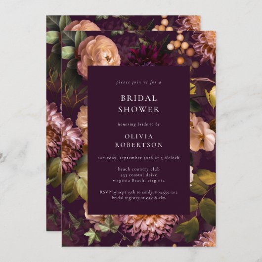 Dark & Moody Dramatisches Lila Brautparty Einladung (Vorne/Hinten)