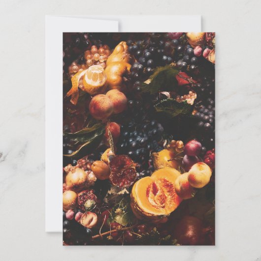 Dark Moody Elegant Burgundy Fruit Wedding Einladung (Rückseite)