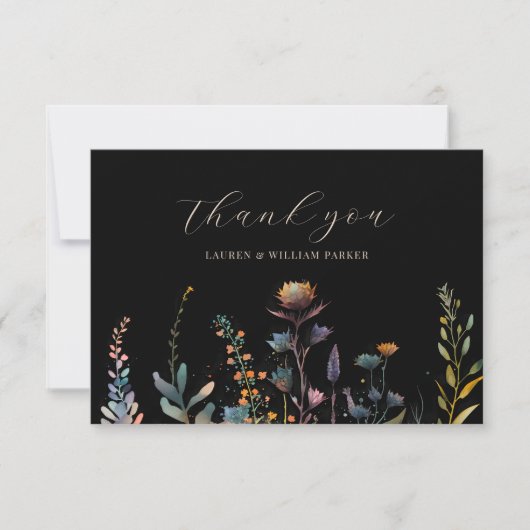 Dark Moody Elegant Floral Black Wedding Dankeskarte (Vorderseite)