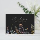 Dark Moody Elegant Floral Black Wedding Dankeskarte (Stehend Vorderseite)