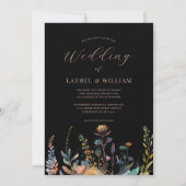 Dark Moody Elegant Floral Black Wedding Einladung (Vorderseite)