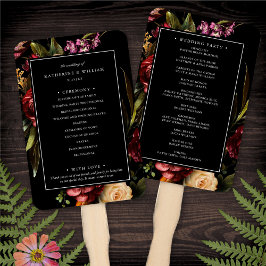 Dark + Moody Elegant Floral Black Wedding Programm Fächer
